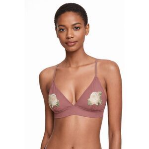 PINK Victoria’s Secret Mauve Floral Embroidered Pullover Elastic Bralette Bra M